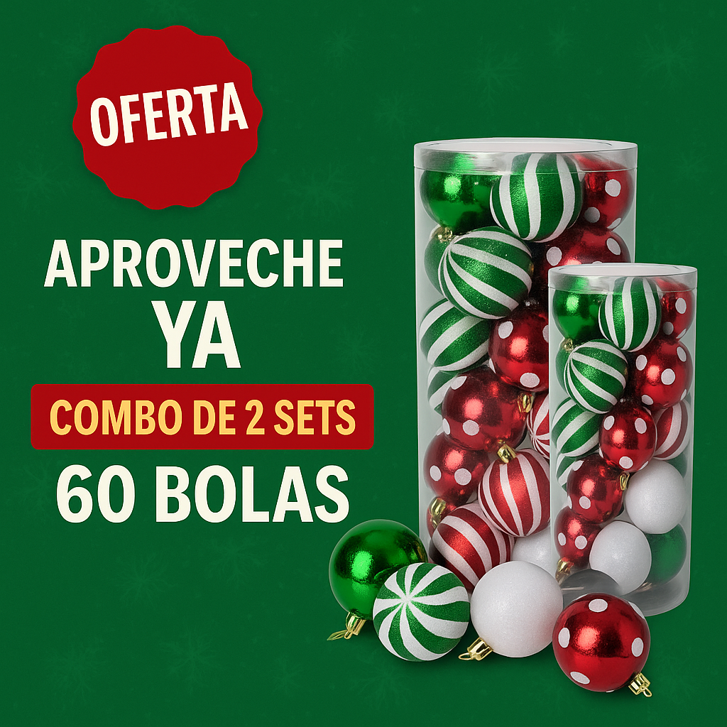 Combo de 2 Sets de Bolas Navideñas (60 piezas en total)